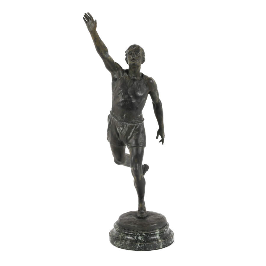 Signed Émile-Nestor Carlier Spelter Sportsman Statue-1
