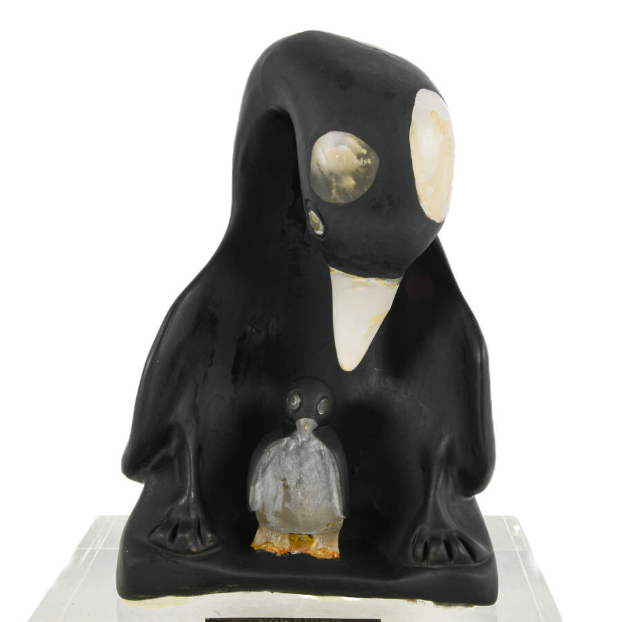 Penguin Mother and Baby Penguin Sculpture Signed "Snowbirds - Mechela 1979"-2