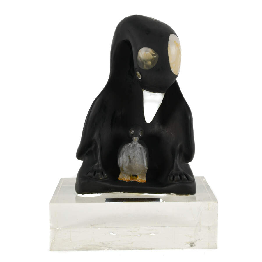 Penguin Mother and Baby Penguin Sculpture Signed "Snowbirds - Mechela 1979"-1