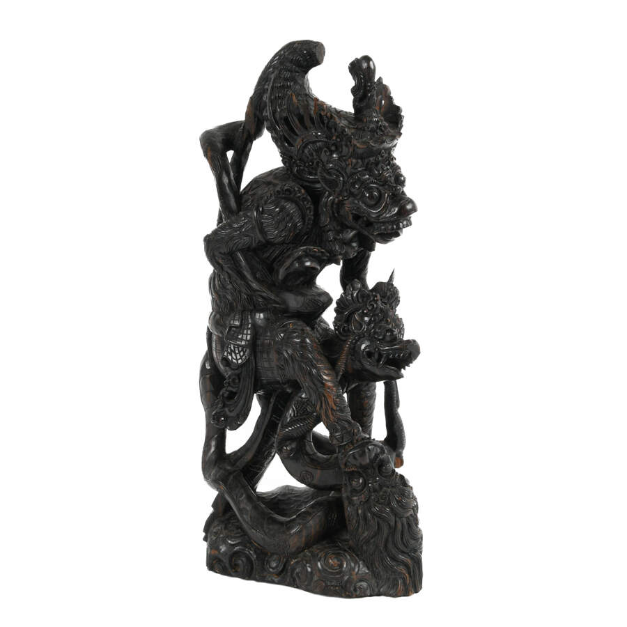 Hindu Hanuman Monkey God and Naga Wood Carving-1