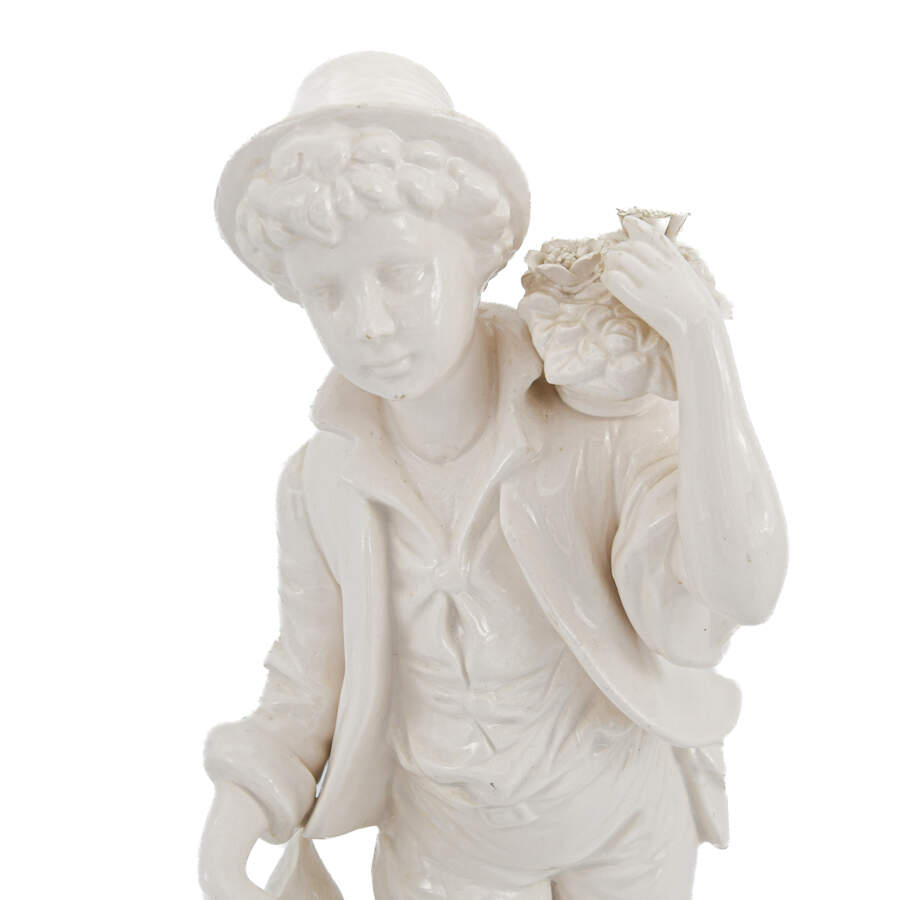 Italian White Glaze Figure of a Young Man with Flowers and Baskets-5