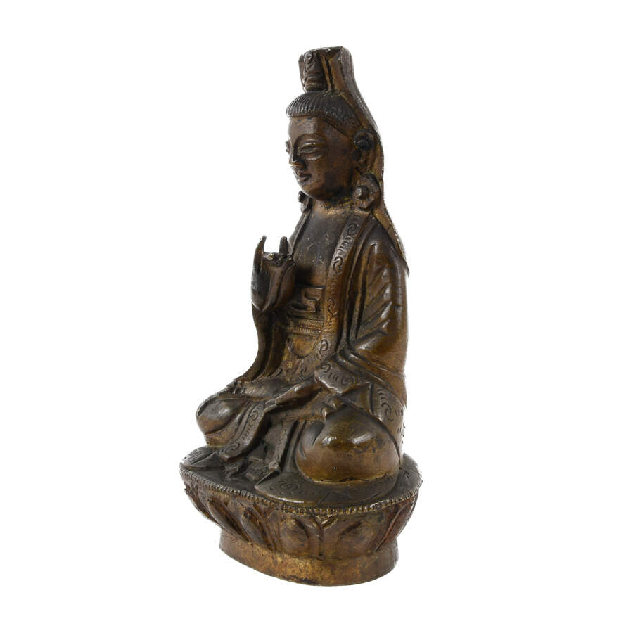 Bronze Tibetan Seated Kwan-Yin Buddha Figure-4