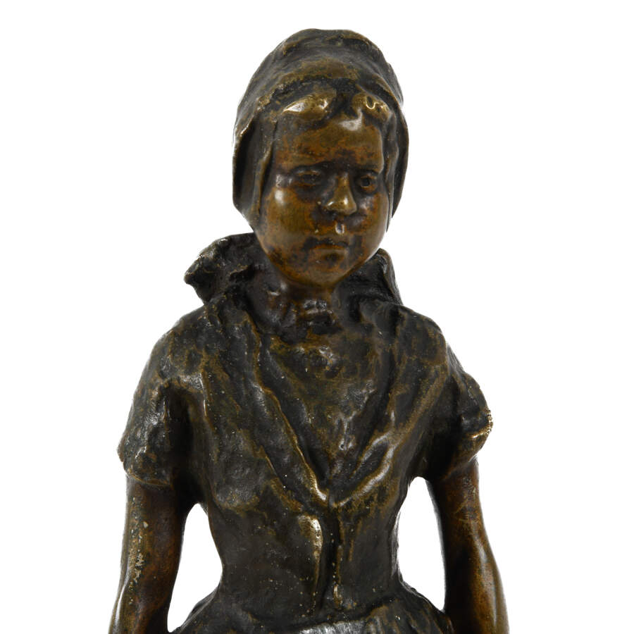 Signed Bronze Dutch Girl Sculpture-2