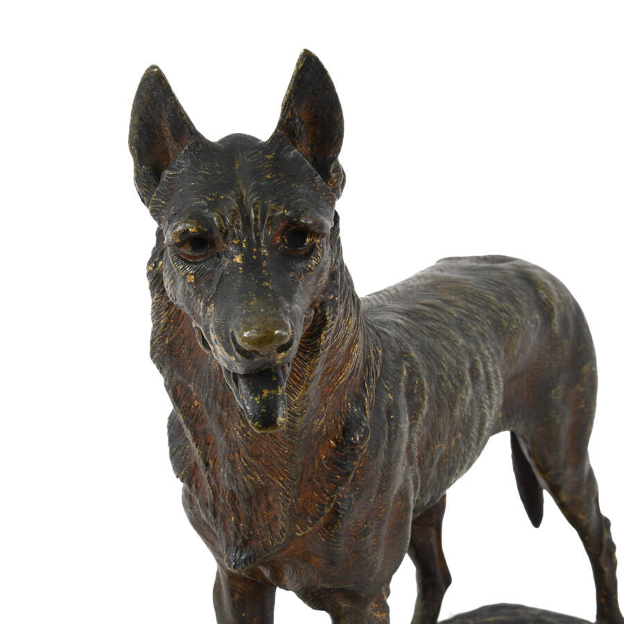 Antique French Signed "Terrier" Bronze German Shepherd Dog Sculpture-6