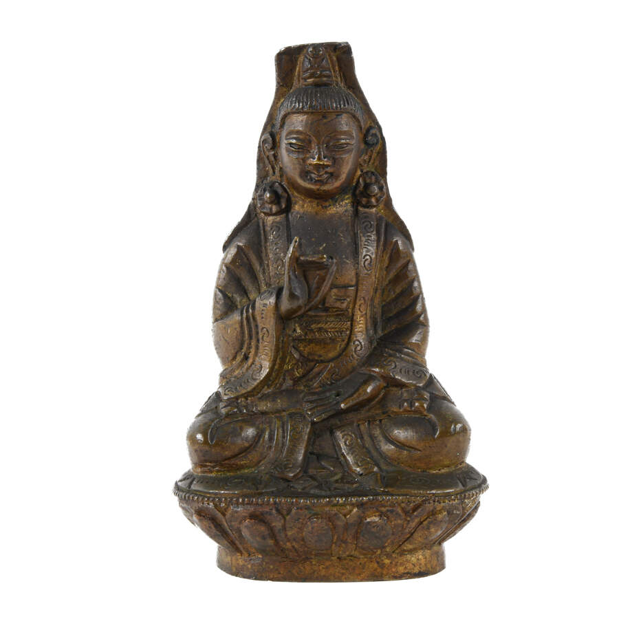 Bronze Tibetan Seated Kwan-Yin Buddha Figure-1