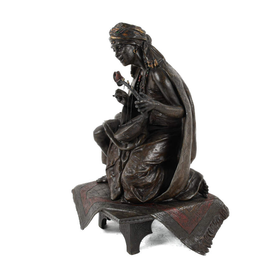 Orientalist Vienna Bronze Statue of a Musician Signed by Arthur Waagen-5