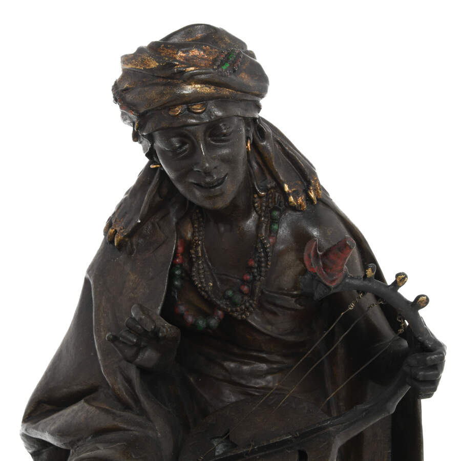 Orientalist Vienna Bronze Statue of a Musician Signed by Arthur Waagen-4