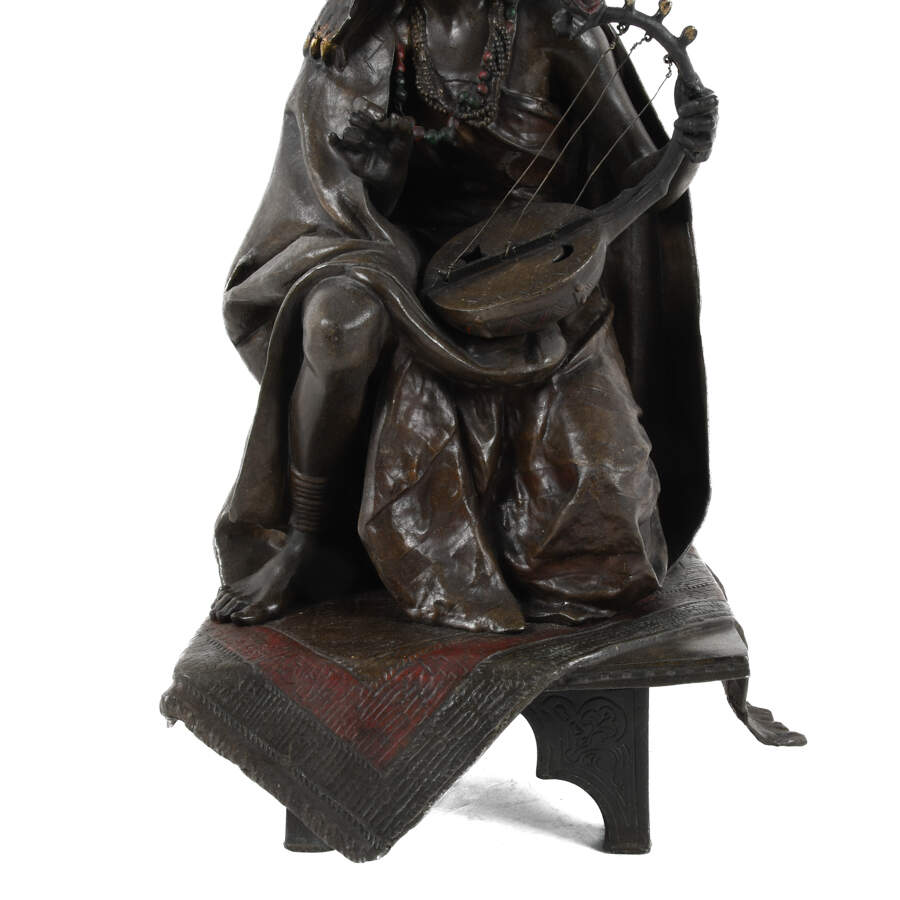 Orientalist Vienna Bronze Statue of a Musician Signed by Arthur Waagen-3