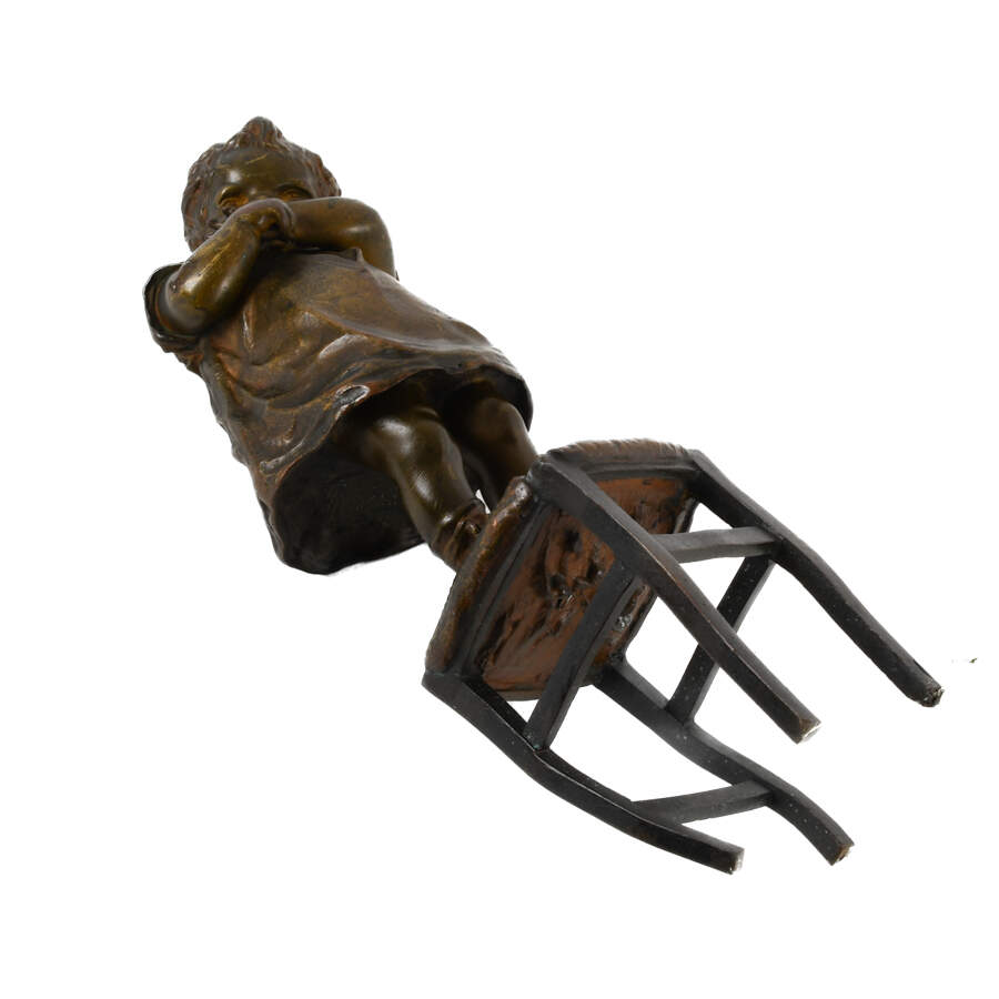 Signed Juan Clara Ayats's "Child on Stool" Bronze Sculpture-8