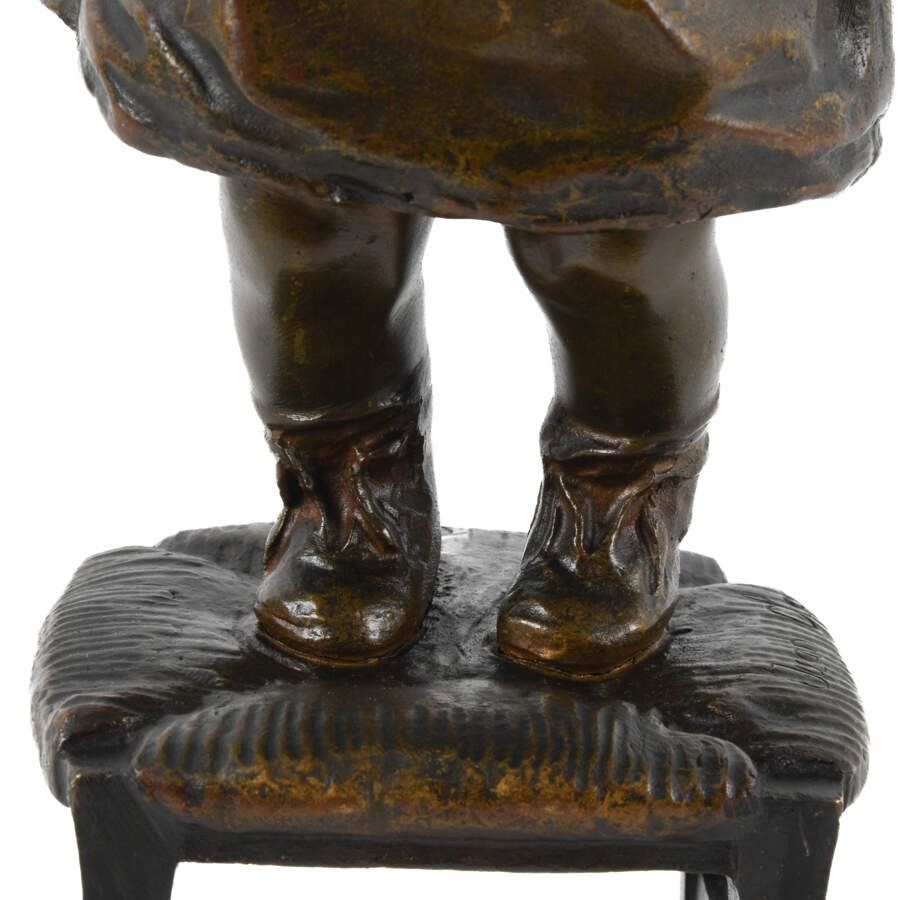 Signed Juan Clara Ayats's "Child on Stool" Bronze Sculpture-4