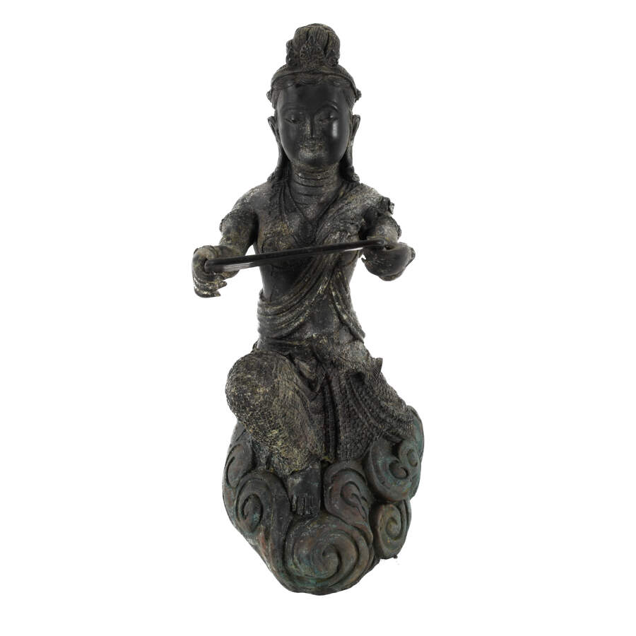 Bronze Group of Three Thai Women Musicians Seated Sculpture-6