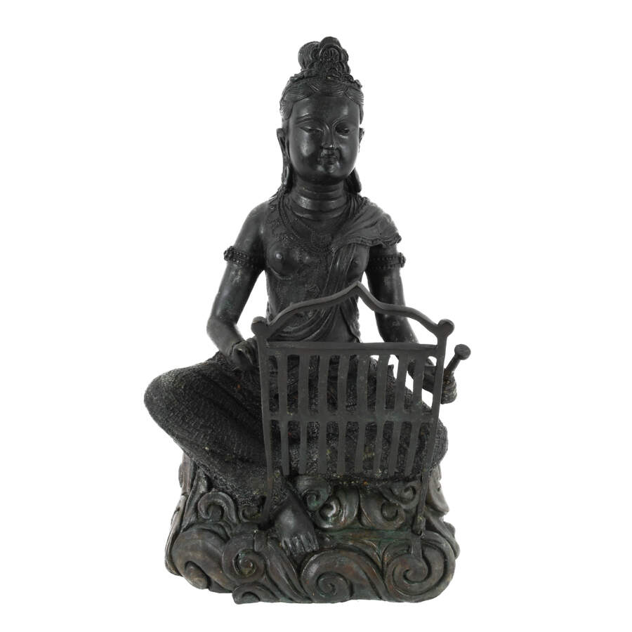Bronze Group of Three Thai Women Musicians Seated Sculpture-5