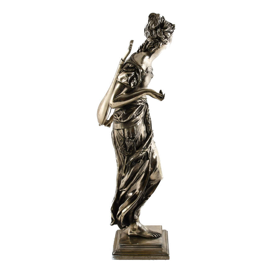 Antique Silver-Plated Bronze Muscian Statue by Adrien E. Gaudez-8