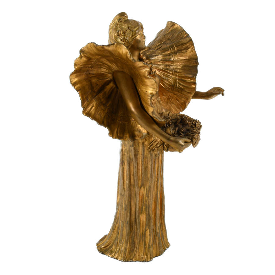 Antique Art Nouveau Ernest Wante Gilt Bronze Jugendstil Statue-7