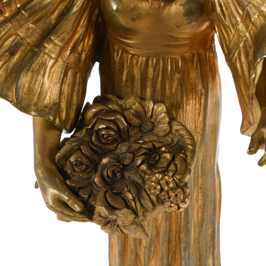 Antique Art Nouveau Ernest Wante Gilt Bronze Jugendstil Statue-4