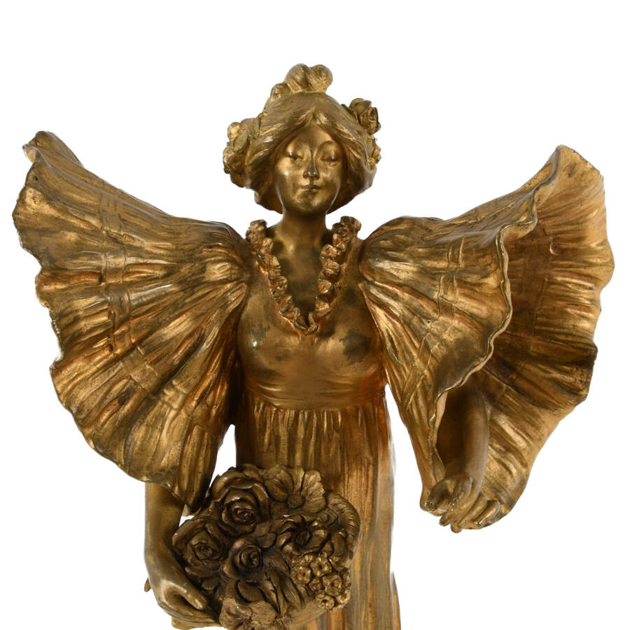 Antique Art Nouveau Ernest Wante Gilt Bronze Jugendstil Statue-2