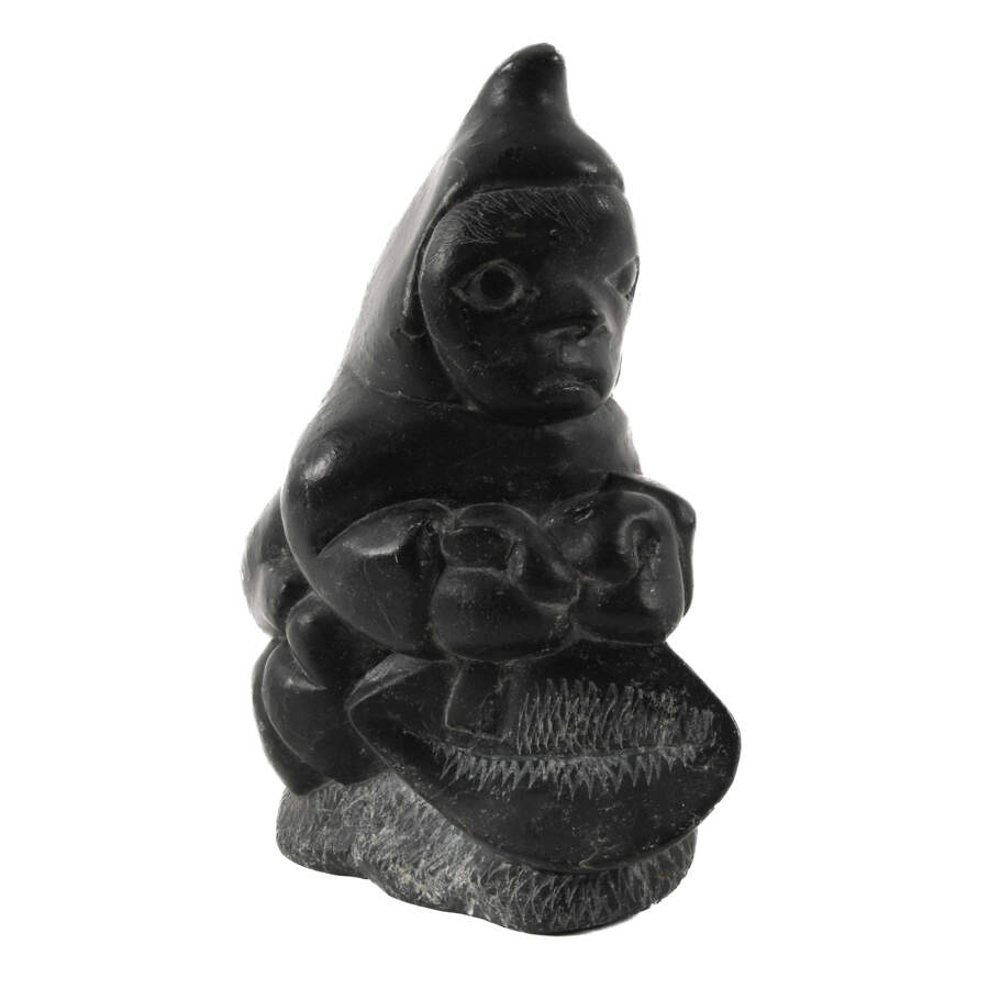 Carved Inuit Kneeling Eskimo Statue-5