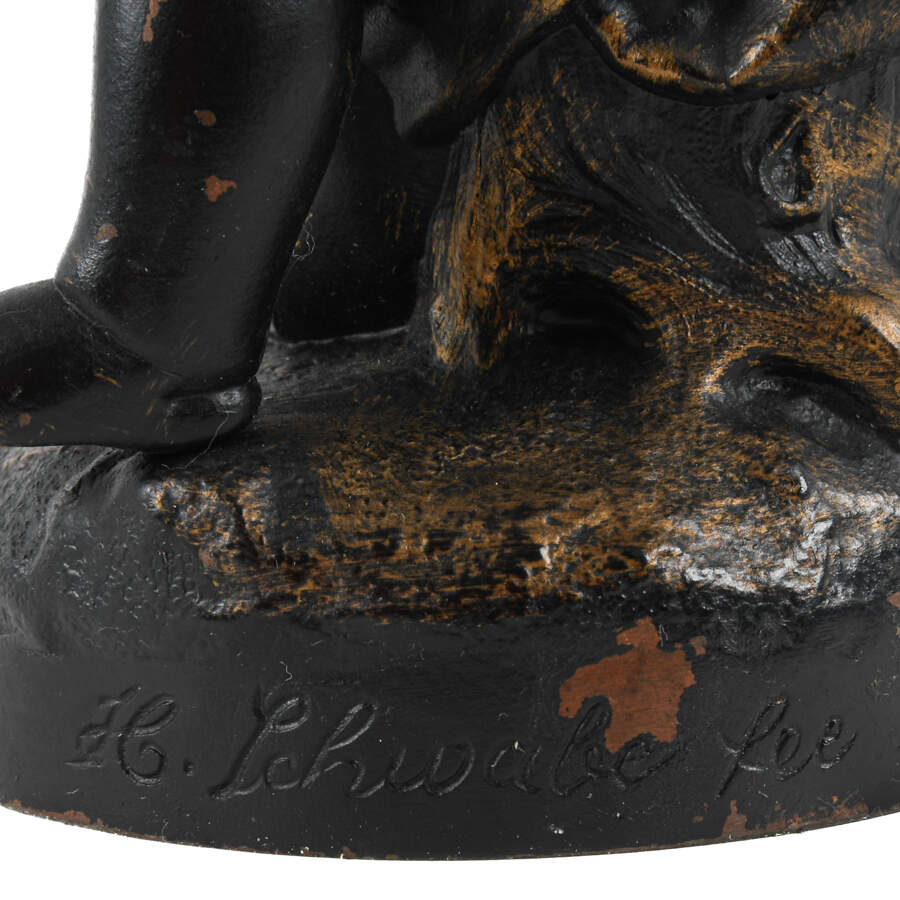 Bronze Seated Cherub Statue Signed H. Schwabe Lee-12