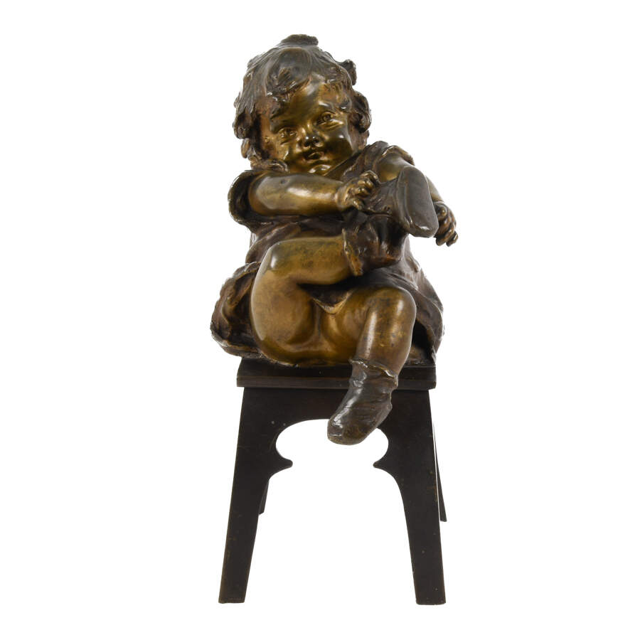 Bronze Sculpture "Girl with Shoe" After Juan Clara Ayats-1