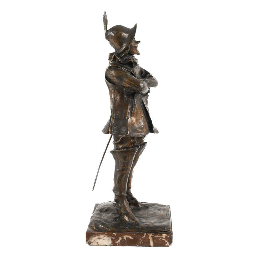 Signed Bronze Cyrano de Bergerac Statue on Marble Base-7