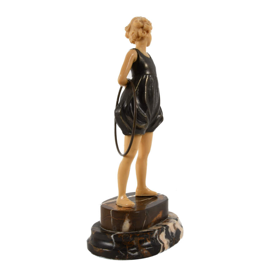 Bronze Sculpture "Hoop Girl" on Marble Base-5