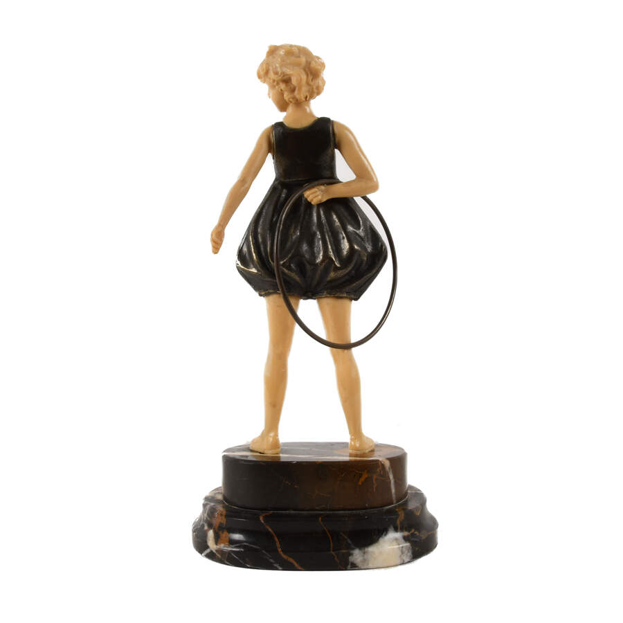 Bronze Sculpture "Hoop Girl" on Marble Base-4