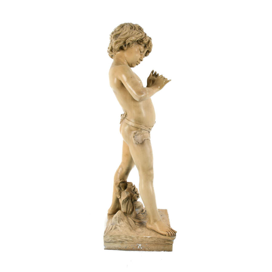 Antique Cast Metal Putti Statue-7