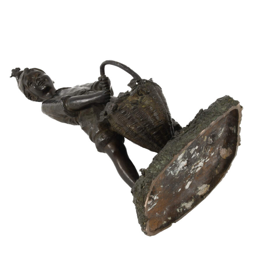 Antique Bronze Young Boy Carrying Basket-8