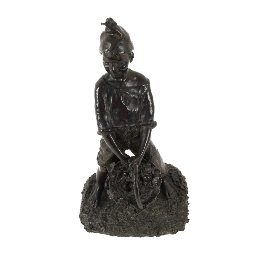 Antique Bronze Young Boy Carrying Basket-3