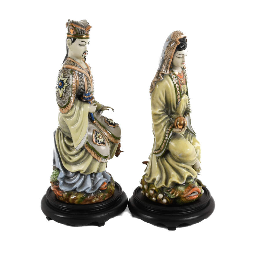 Chinese Porcelain Emperor and Empress Statues with Bases-4