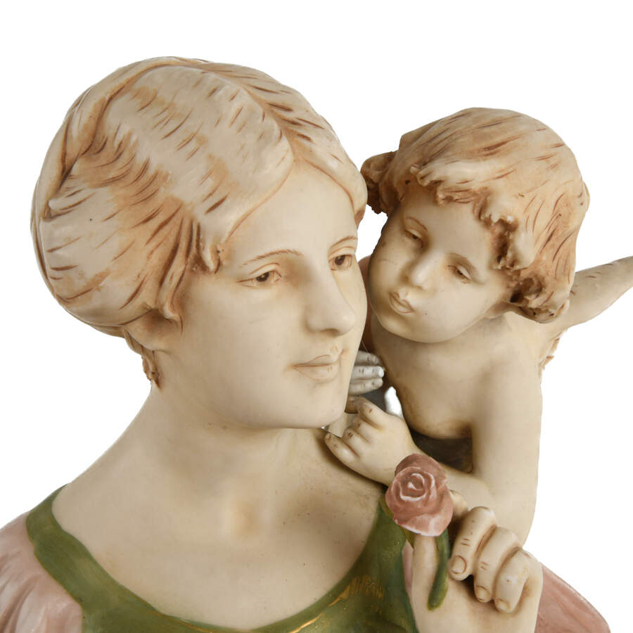 Antique Royal Dux Porcelain Seated Maiden and Putti Sculpture-6