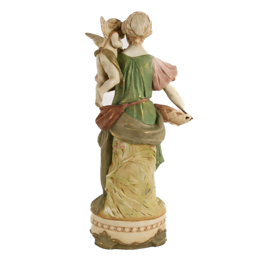 Antique Royal Dux Porcelain Seated Maiden and Putti Sculpture-4