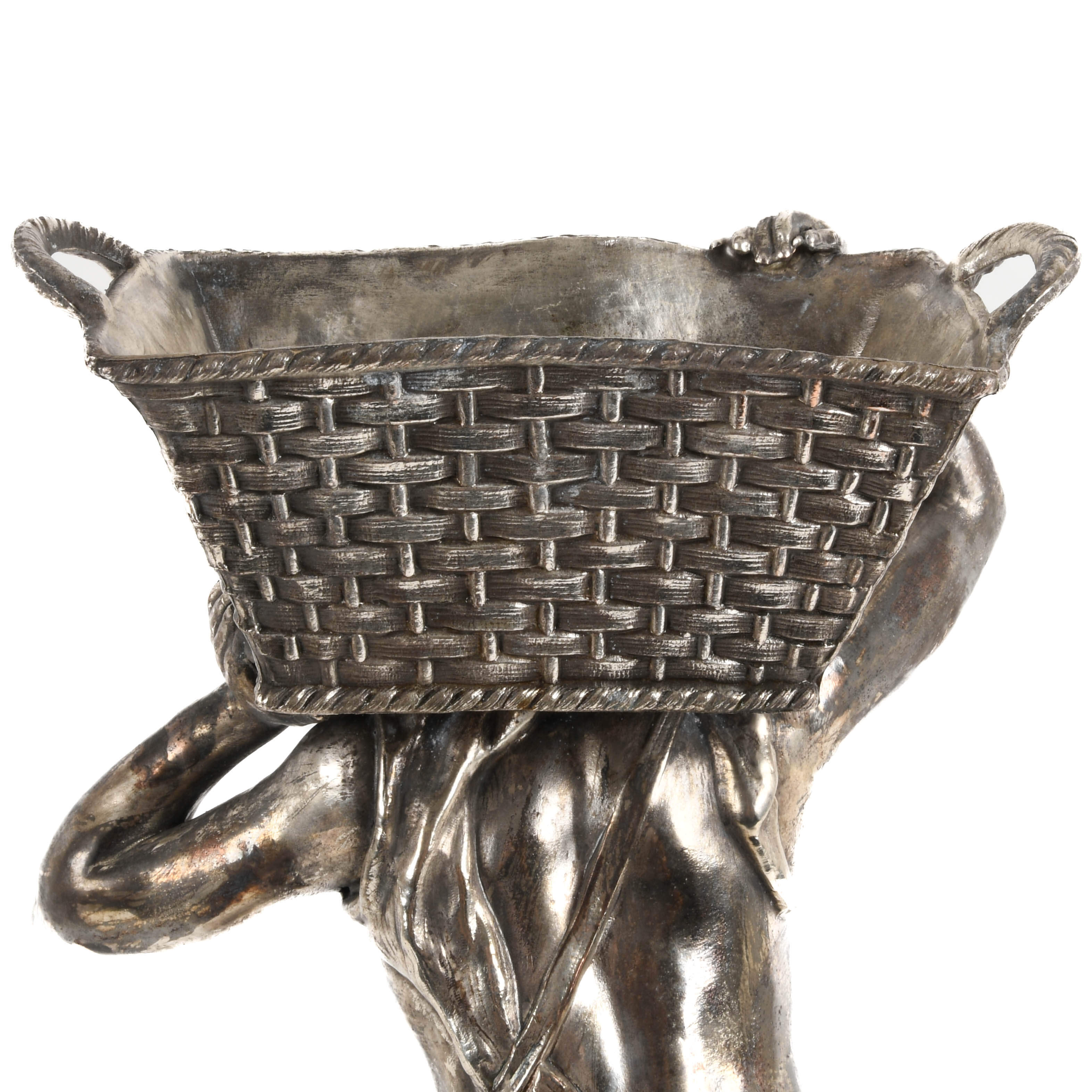 Antique Gilt and Silver Metal Boy Sculpture-6