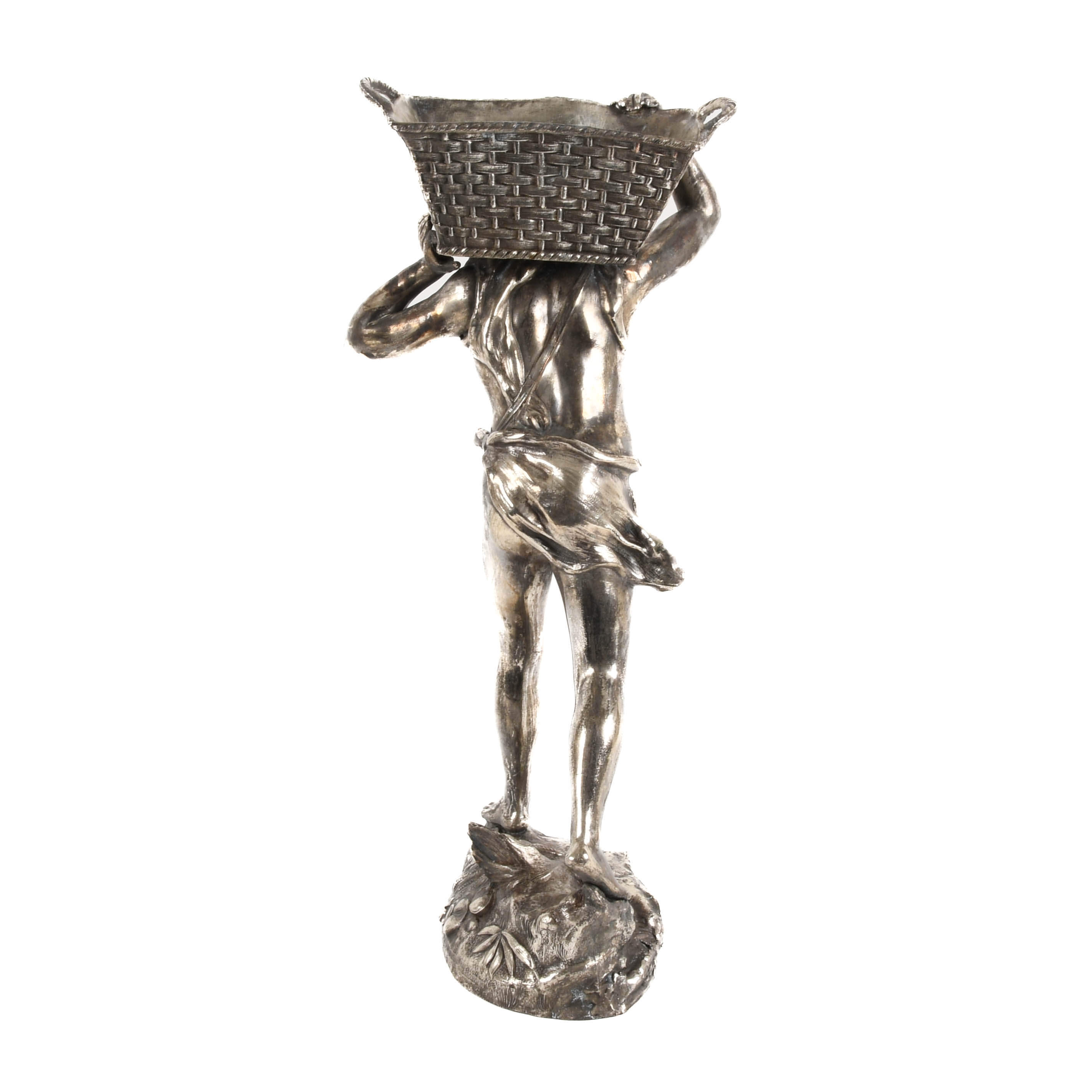Antique Gilt and Silver Metal Boy Sculpture-4