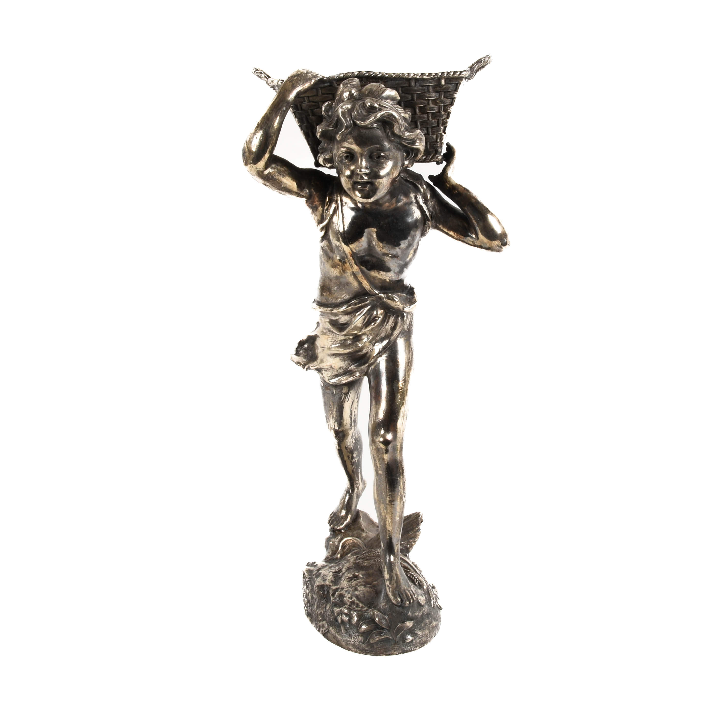 Antique Gilt and Silver Metal Boy Sculpture-1