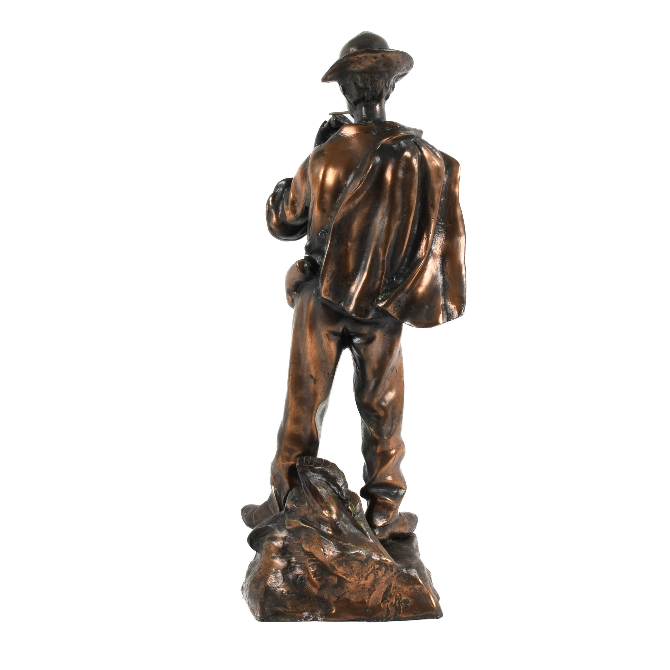 Cast Metal Figural Smoking Man Statue-5