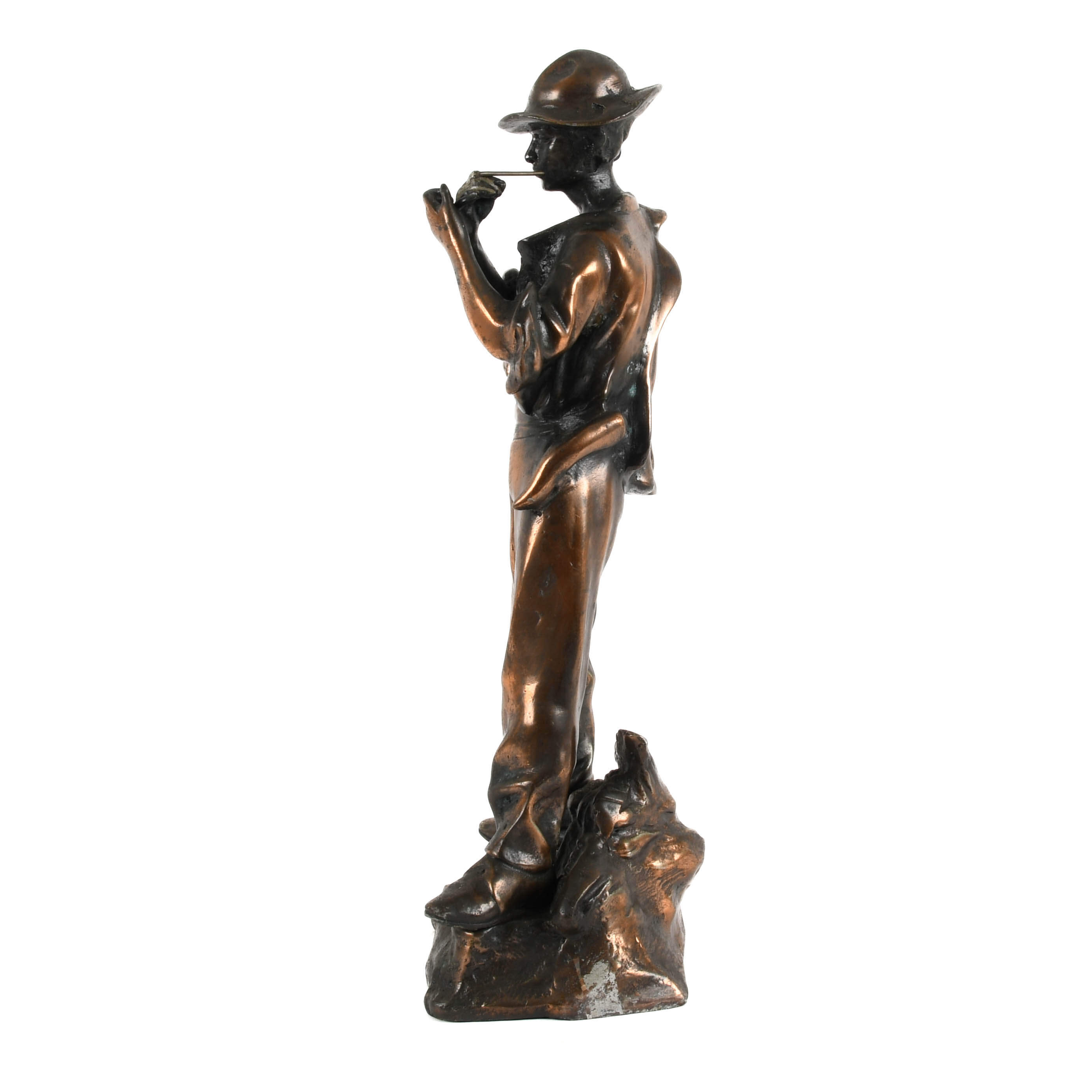 Cast Metal Figural Smoking Man Statue-4