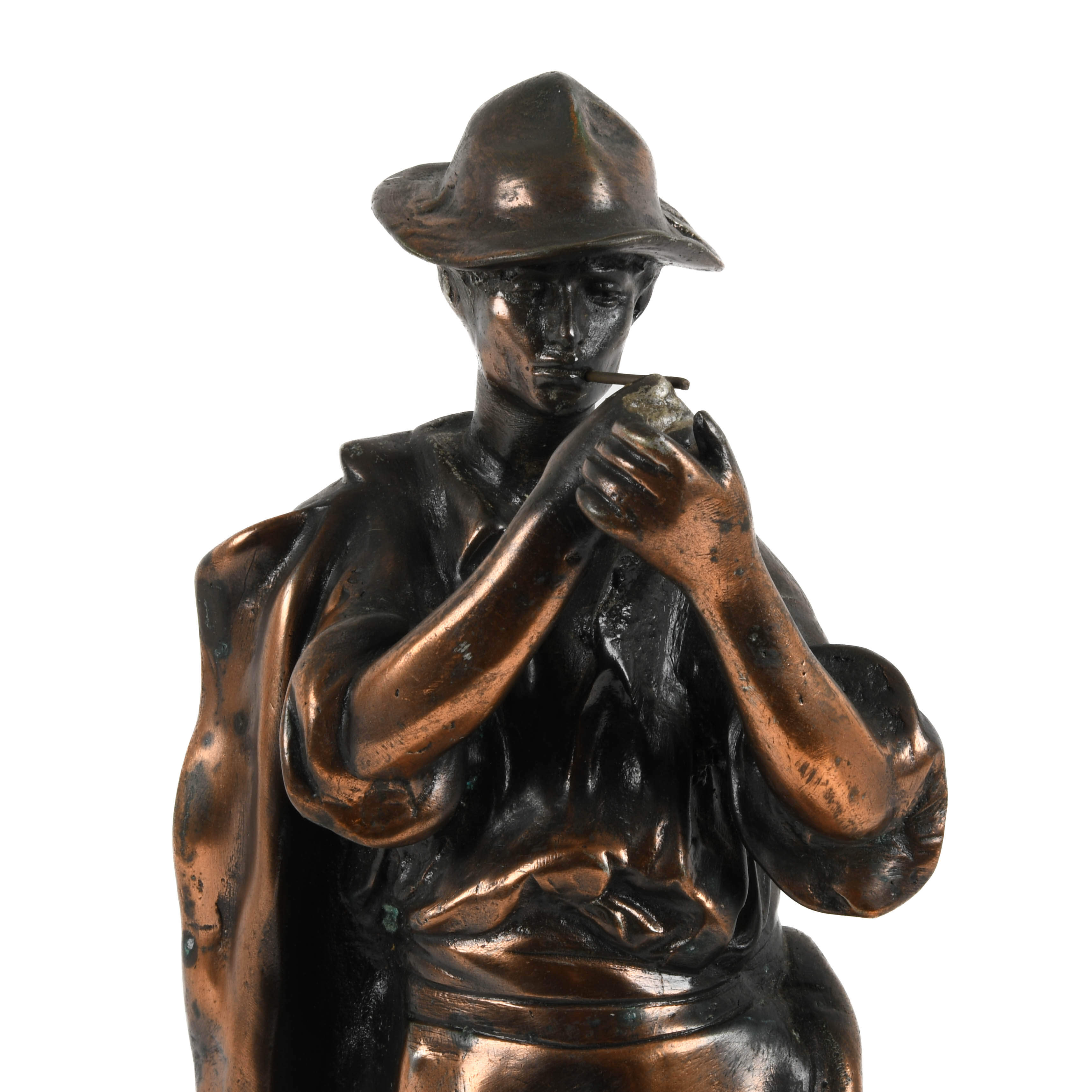 Cast Metal Figural Smoking Man Statue-2