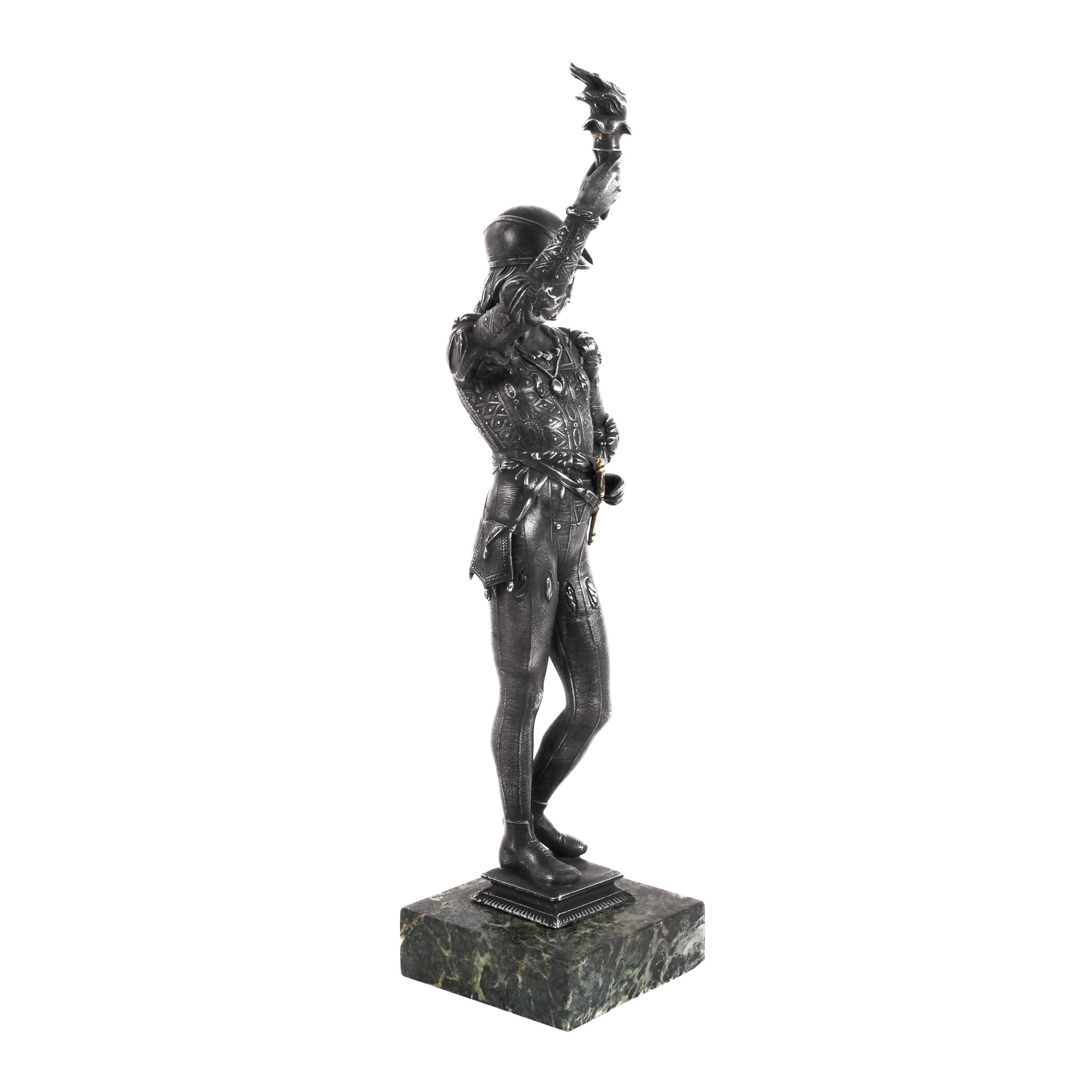 Antique Cast Spelter Flame Torch Carrier Figure-7