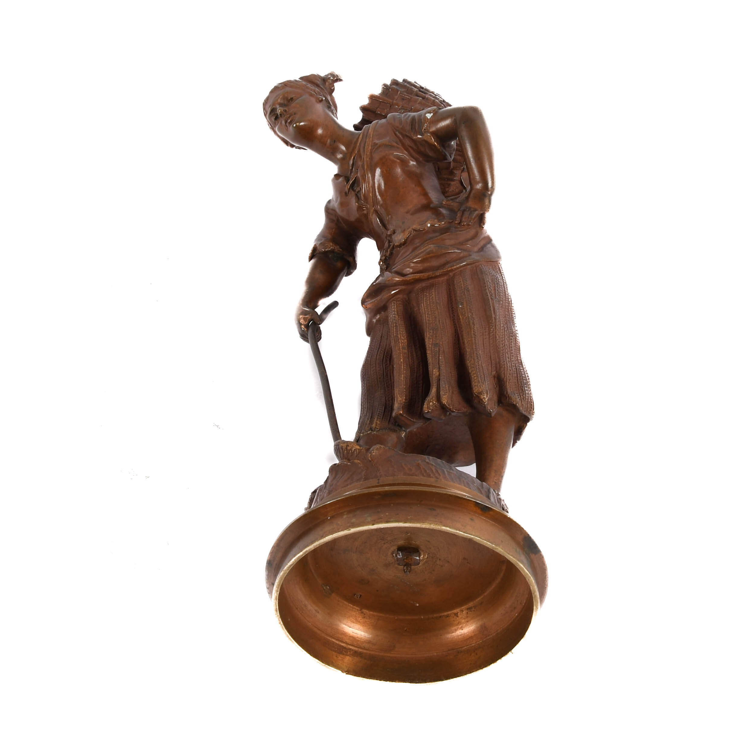 Signed Emile Laporte Woman with Basket Bronze Sculpture-8