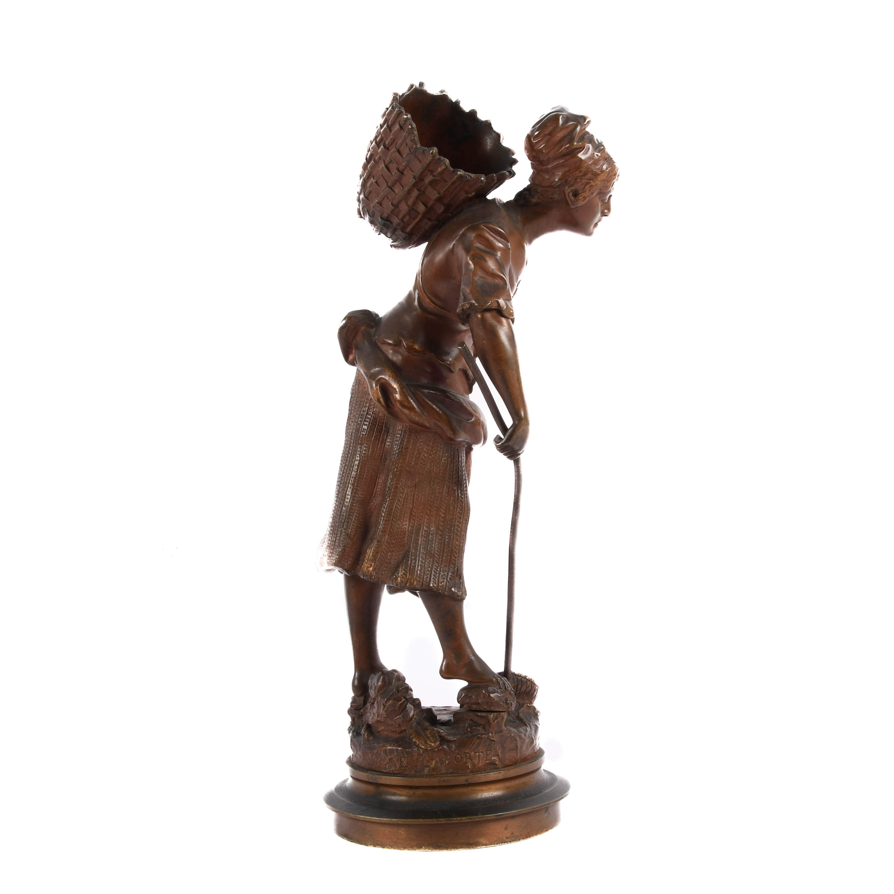 Signed Emile Laporte Woman with Basket Bronze Sculpture-6