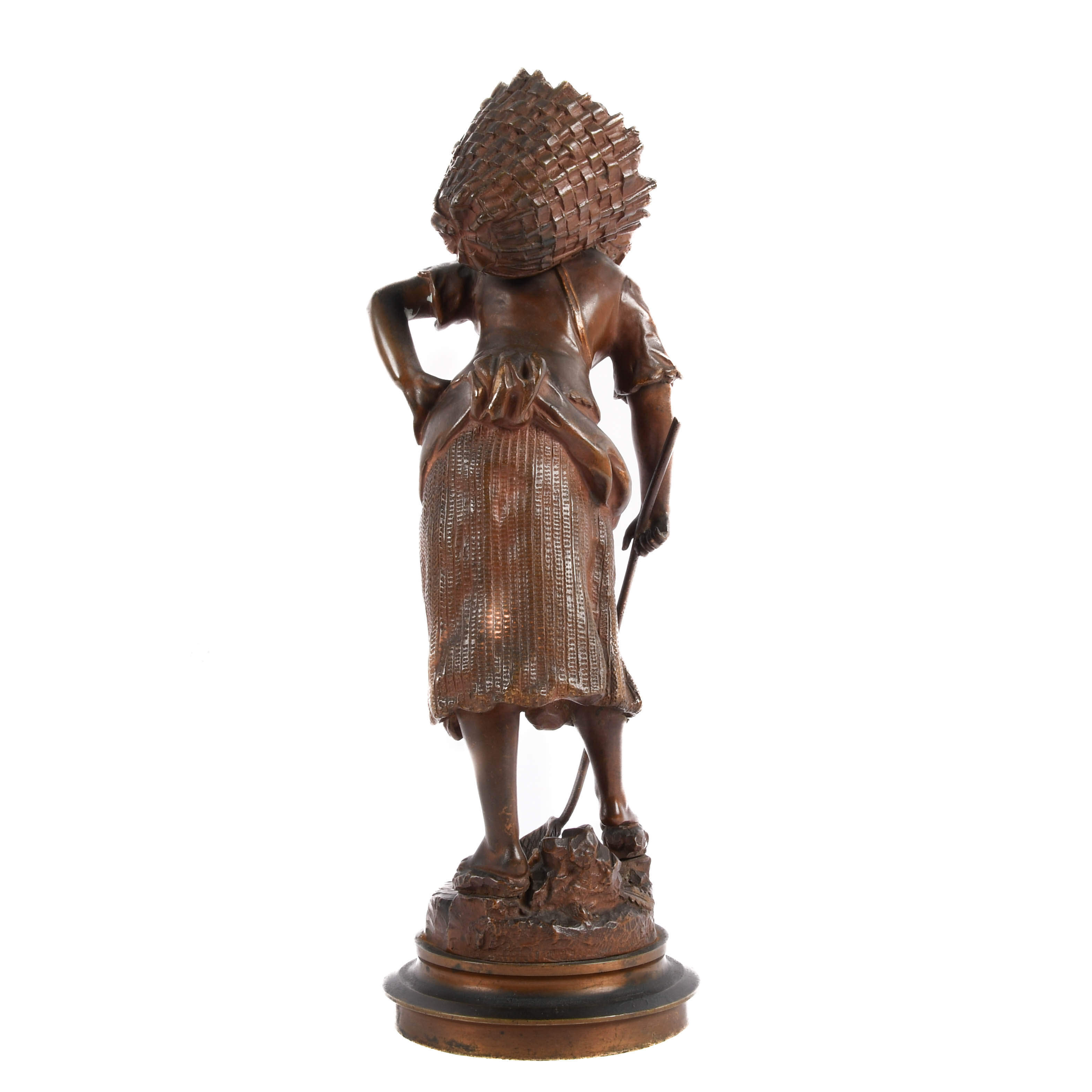 Signed Emile Laporte Woman with Basket Bronze Sculpture-5