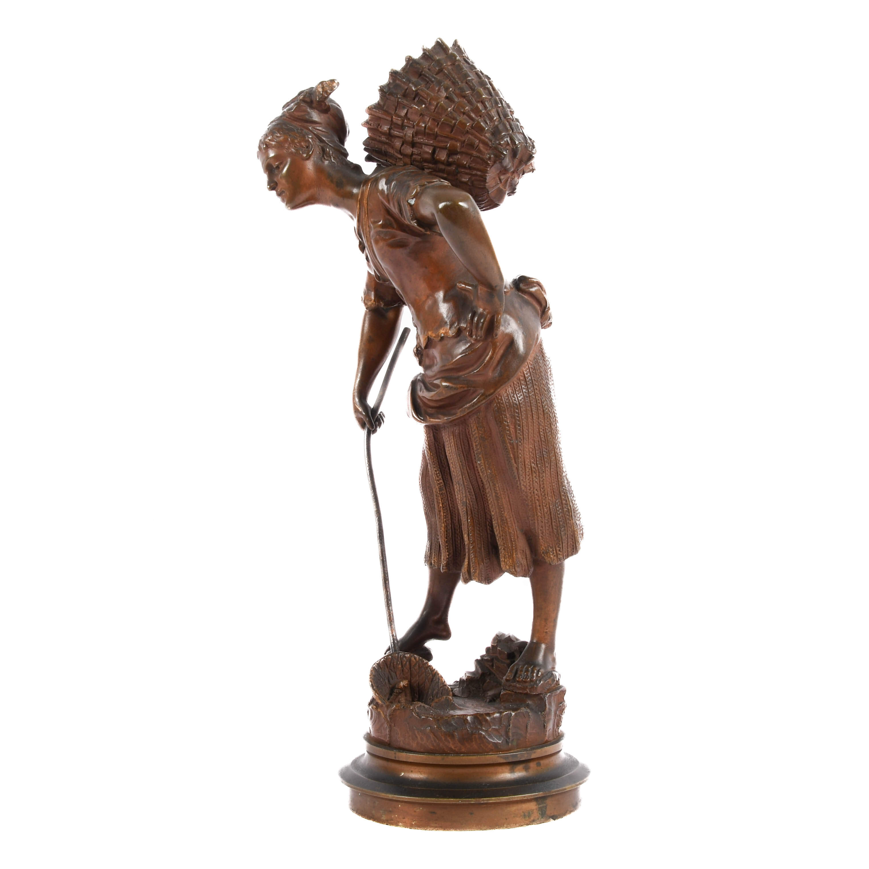 Signed Emile Laporte Woman with Basket Bronze Sculpture-4
