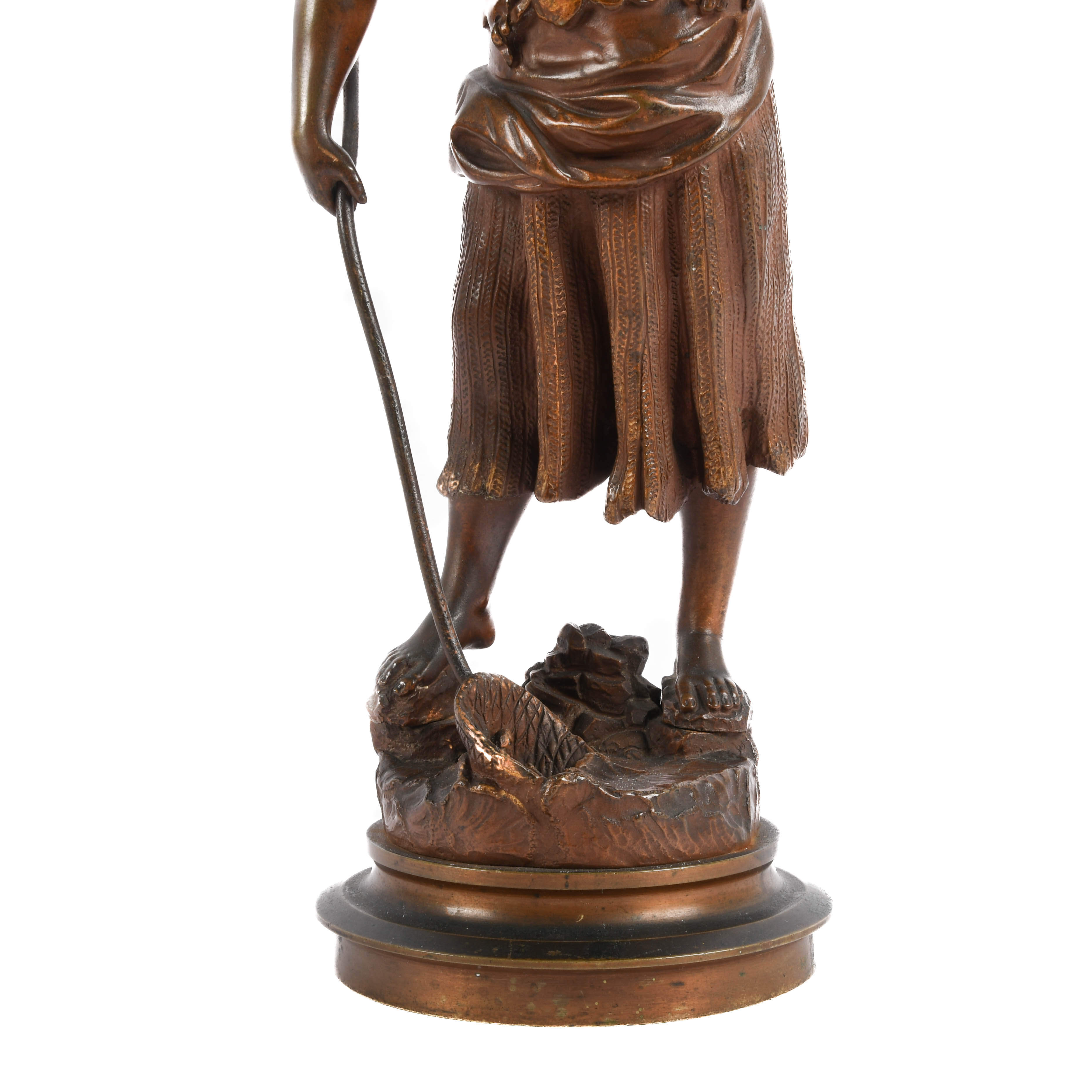 Signed Emile Laporte Woman with Basket Bronze Sculpture-3