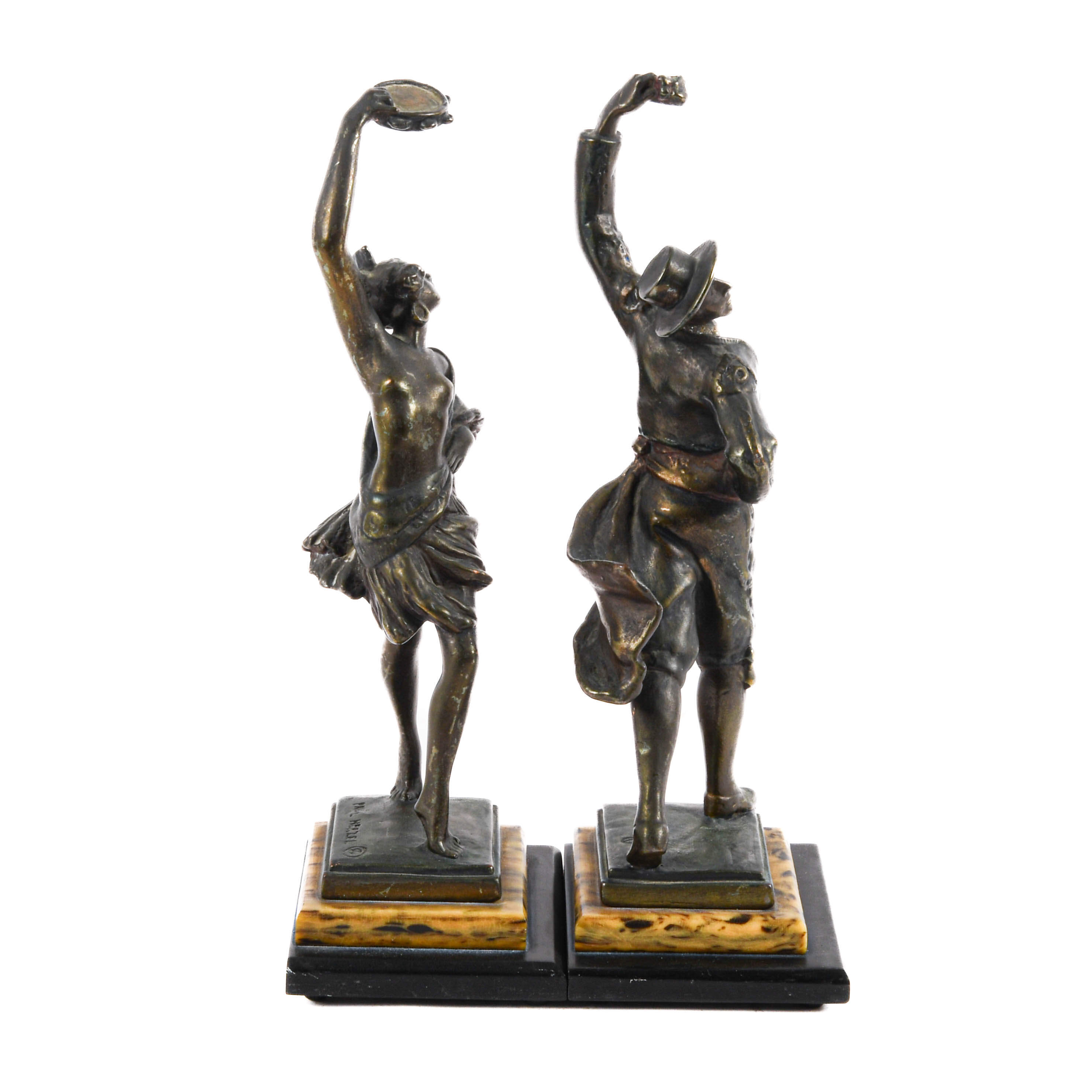 Signed Pair of Paul Herzel Metal Flamenco Dancer Statues-5