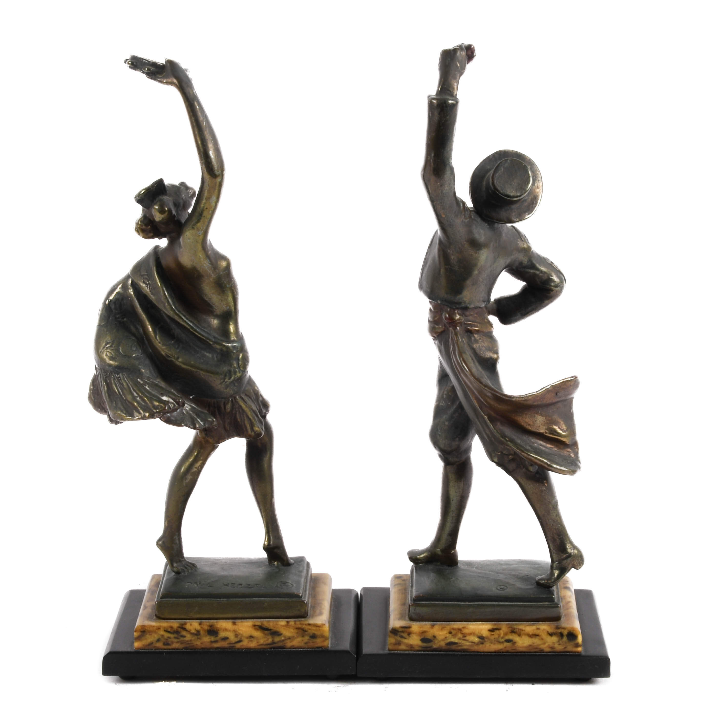 Signed Pair of Paul Herzel Metal Flamenco Dancer Statues-4