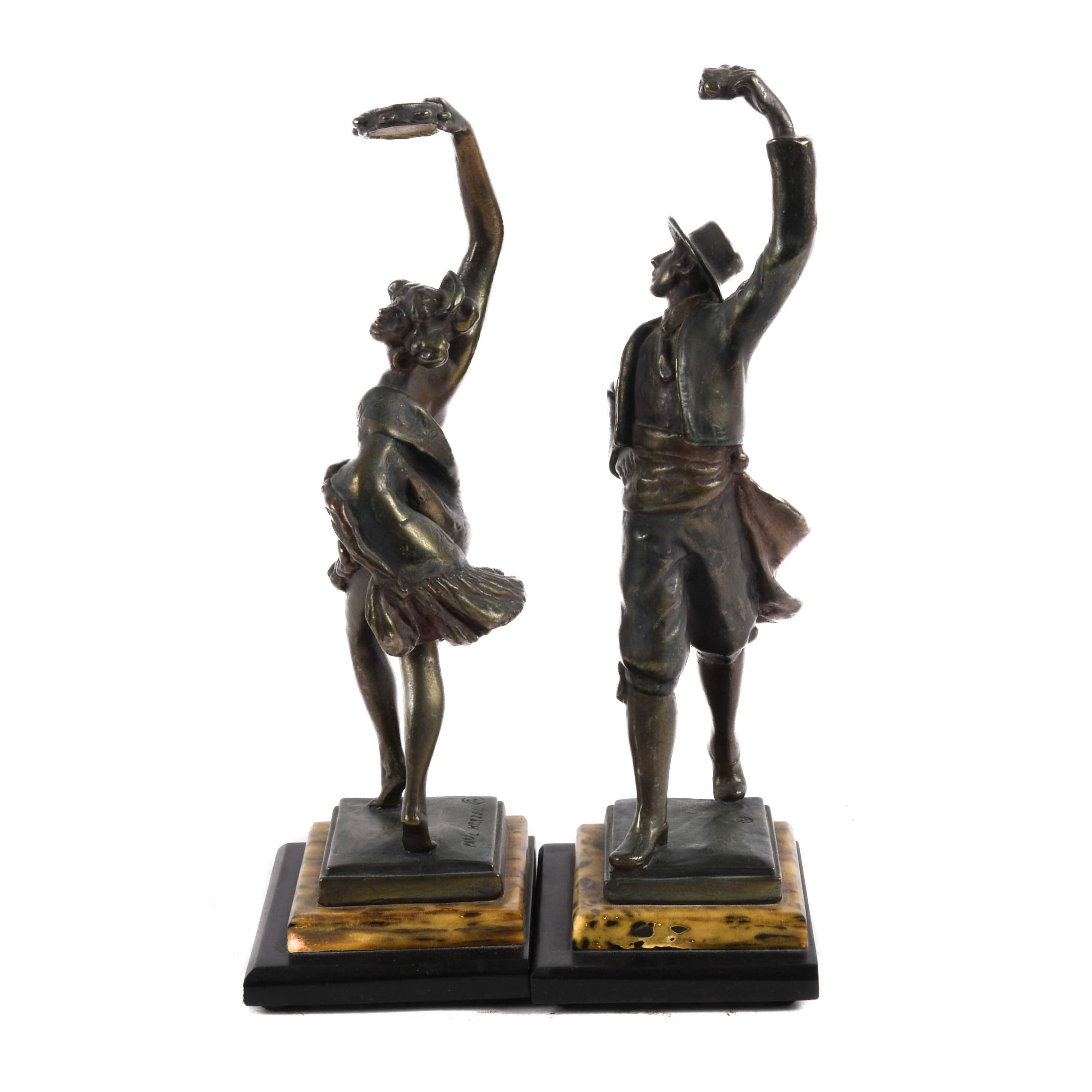 Signed Pair of Paul Herzel Metal Flamenco Dancer Statues-3
