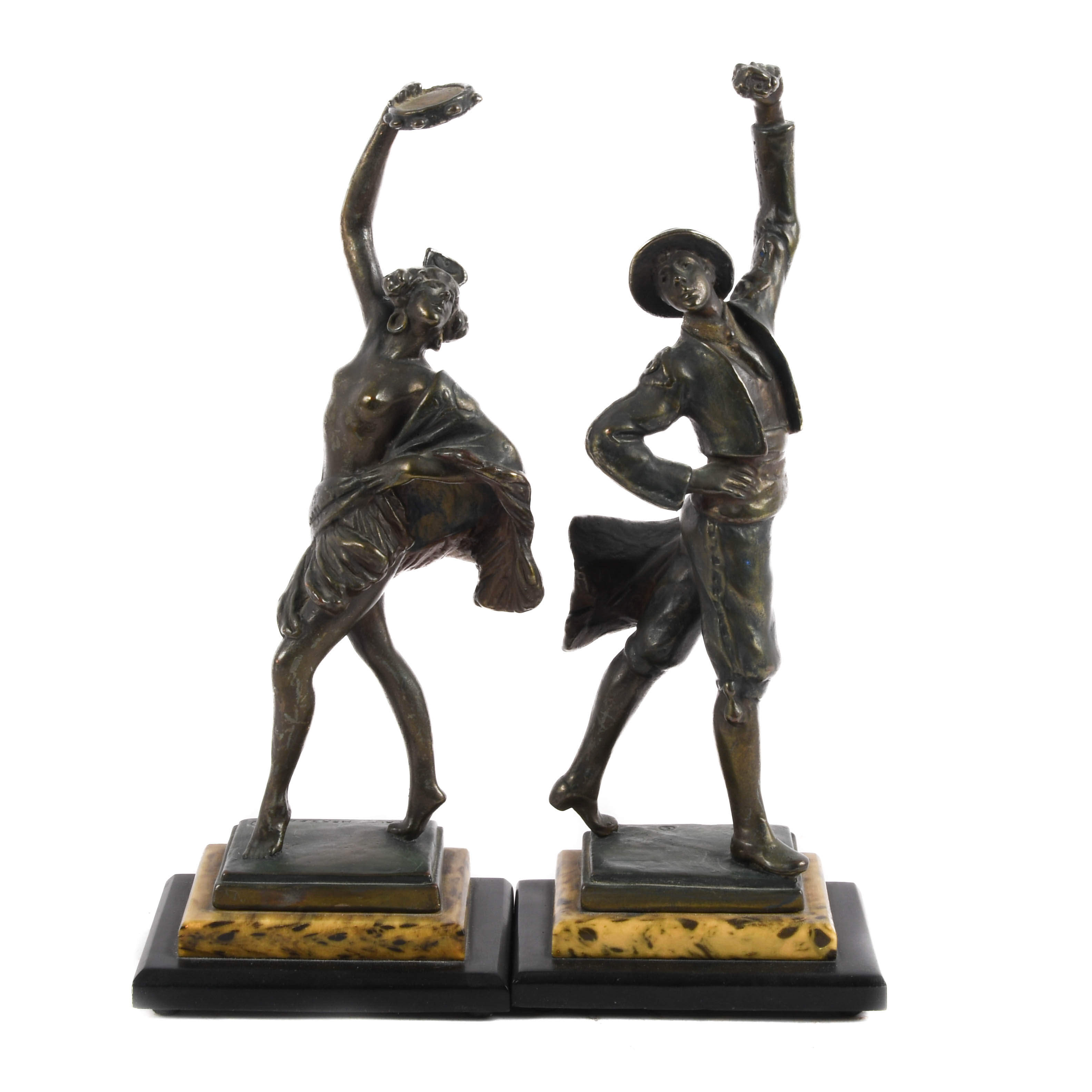 Signed Pair of Paul Herzel Metal Flamenco Dancer Statues-1