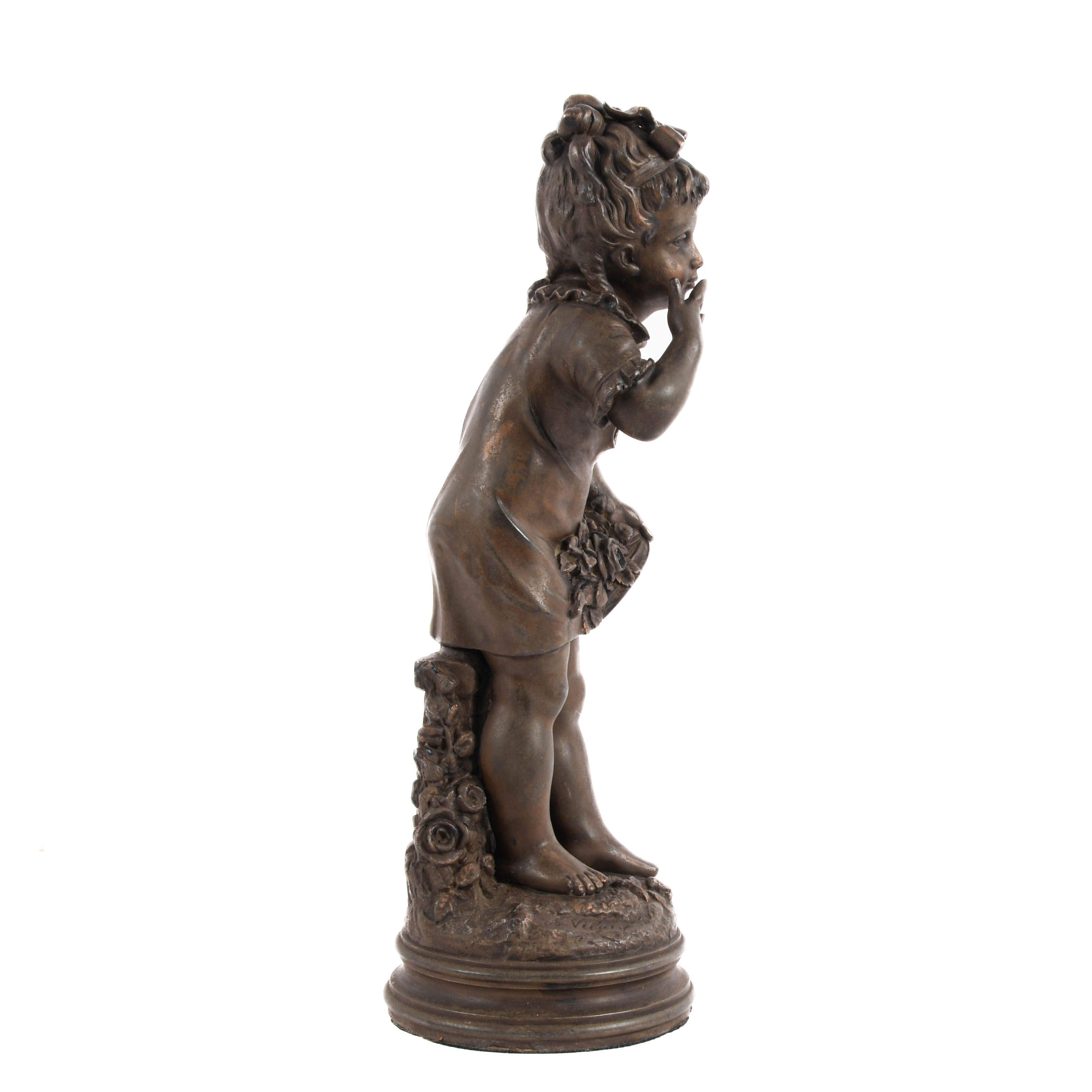 Spelter Garden Flower Girl Sculpture After Nicolas Constant Cadaix-8