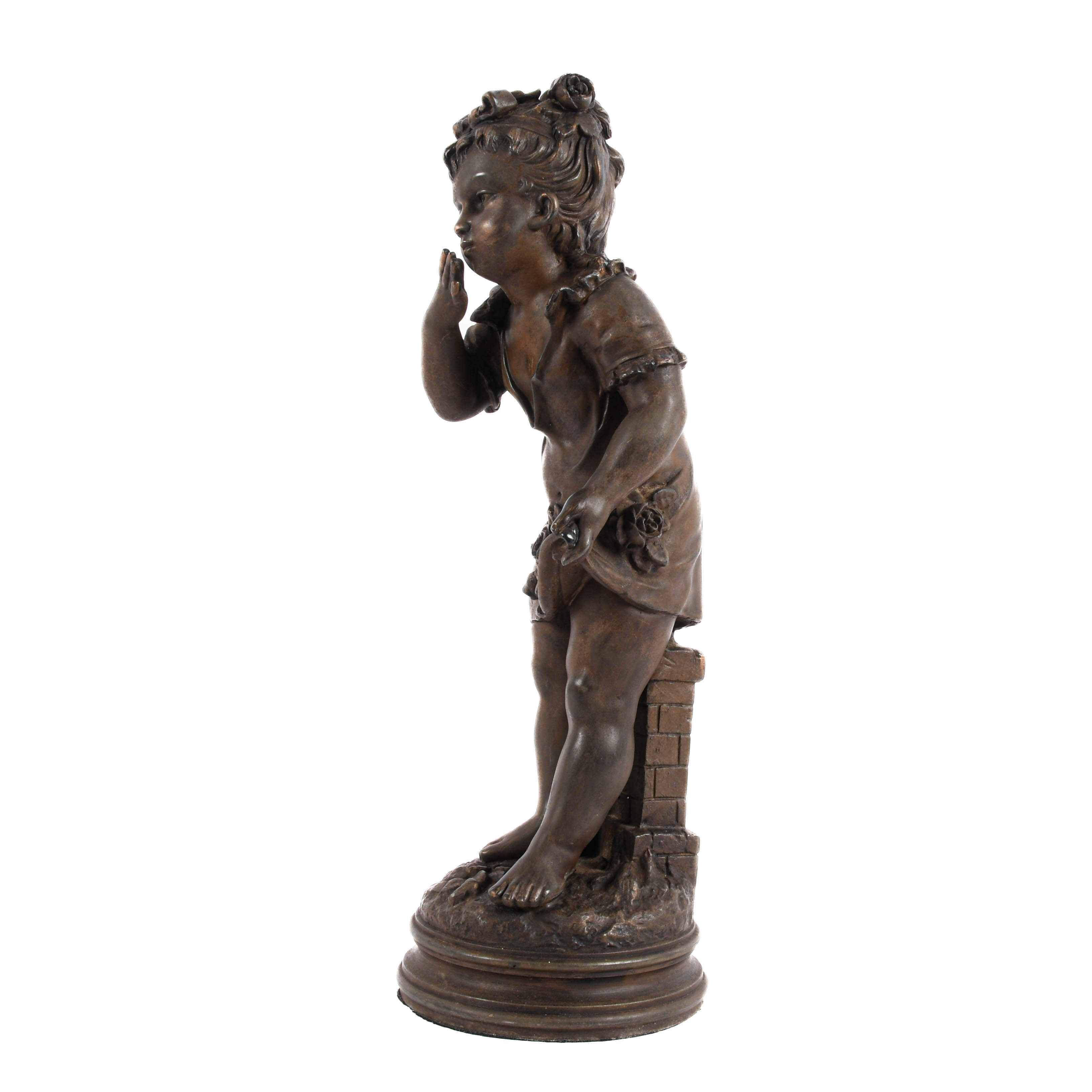 Spelter Garden Flower Girl Sculpture After Nicolas Constant Cadaix-7